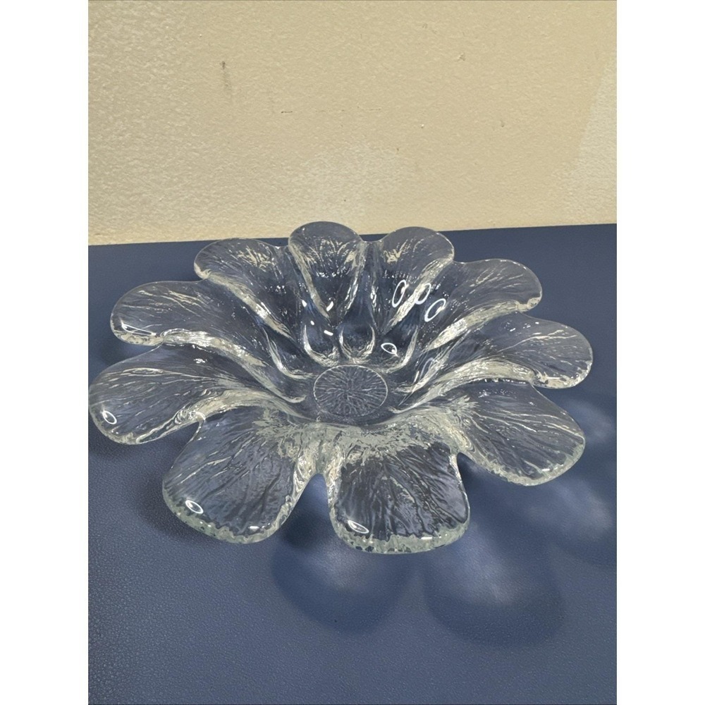 VTG MCM HOLMEGAARD Denmark Glass FLOWER Bowl Dish Sunflower‎ Clear Trinket